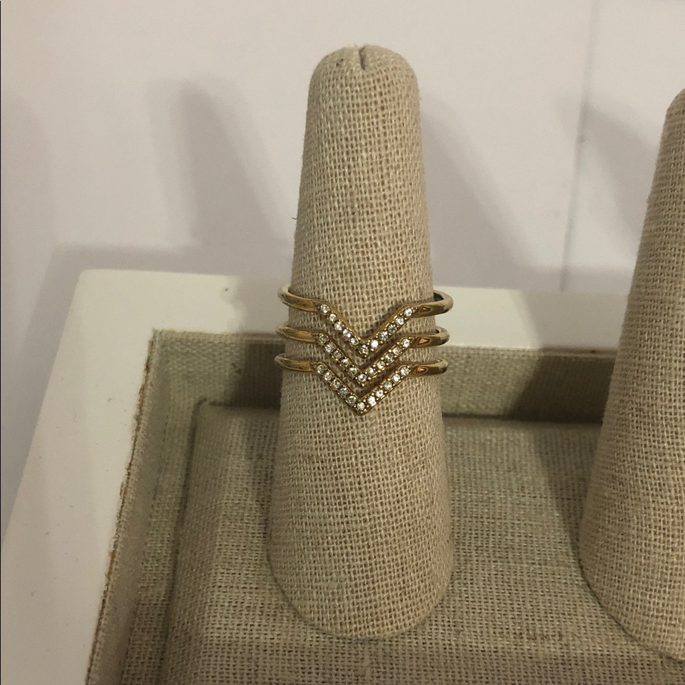 Stella & Dot Gold Chevron Adjustable Ring Trio